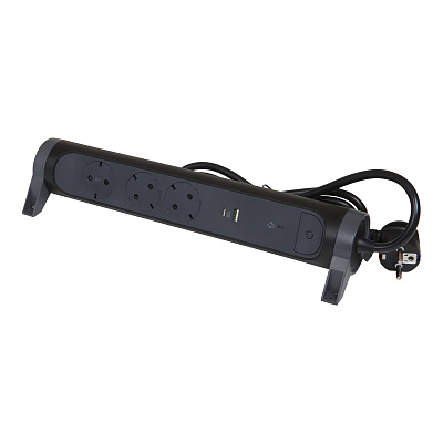 Удл. 3x2К+З 2USB 1,5м. чер